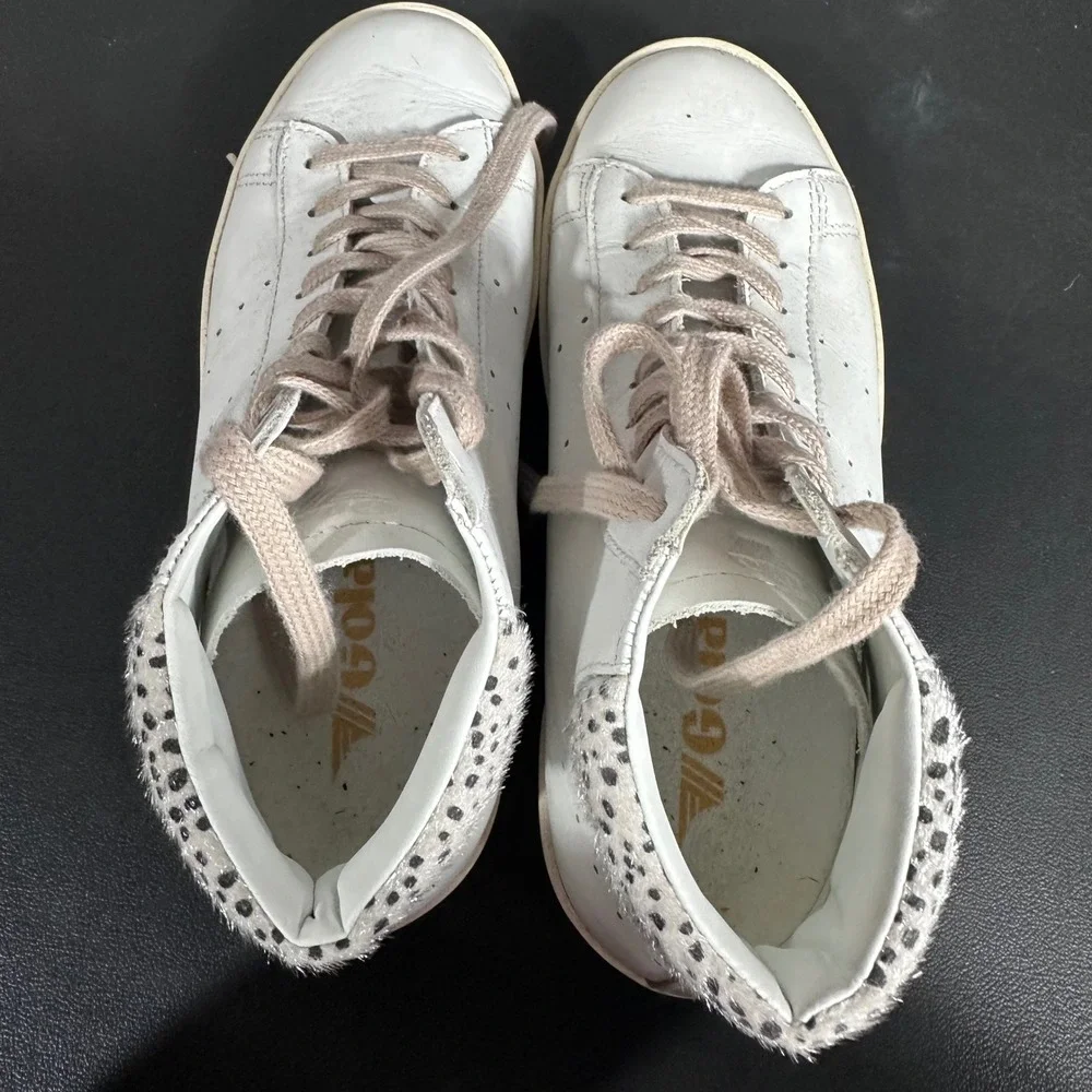 Gola Nova High Safari High-Top Leather Sneakers Women's 7 Spotted‎ White Neutral